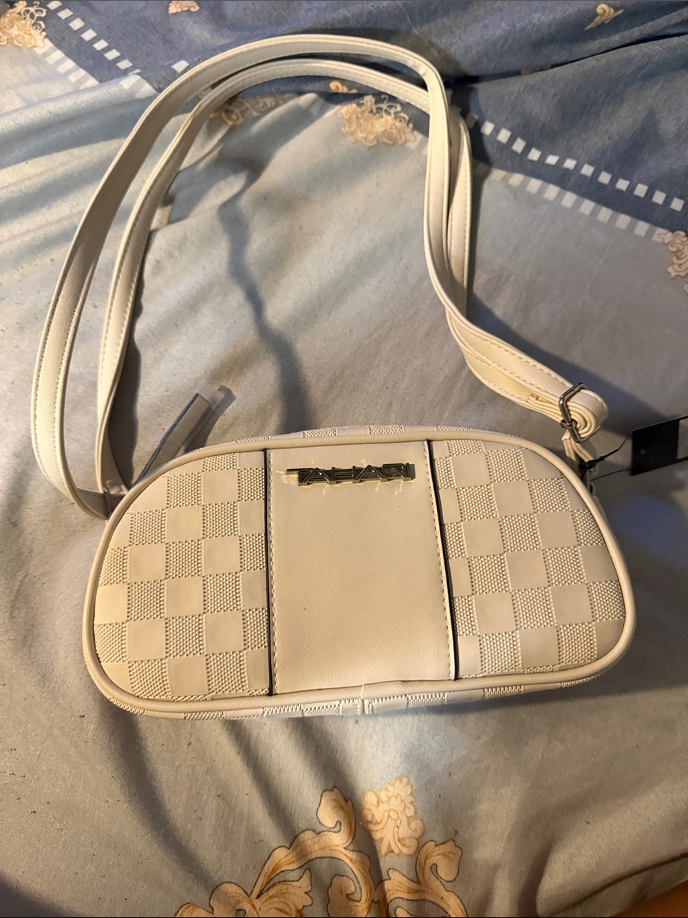 Tahari Cream Checker Pattern Crossbody Bag